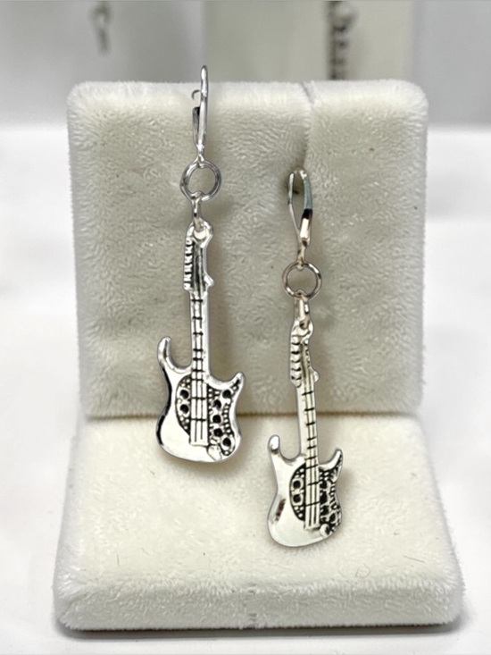 Alaska wild Rose designs Jewelry - Silver Guitar Earrings